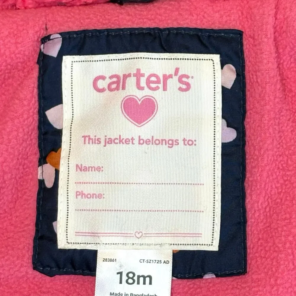Carter's Hooded Fleece Lined Puffer Coat Girls 18M